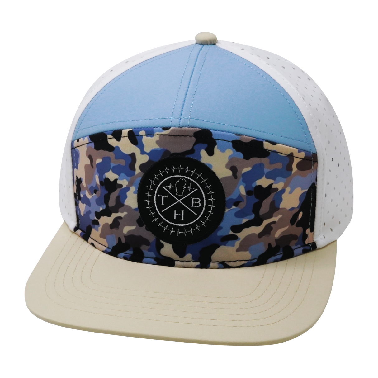 **YOUTH** THB - 7 Panel - Sky Camo - Cream / Baby Blue / White - Laser Mesh (Unisex)