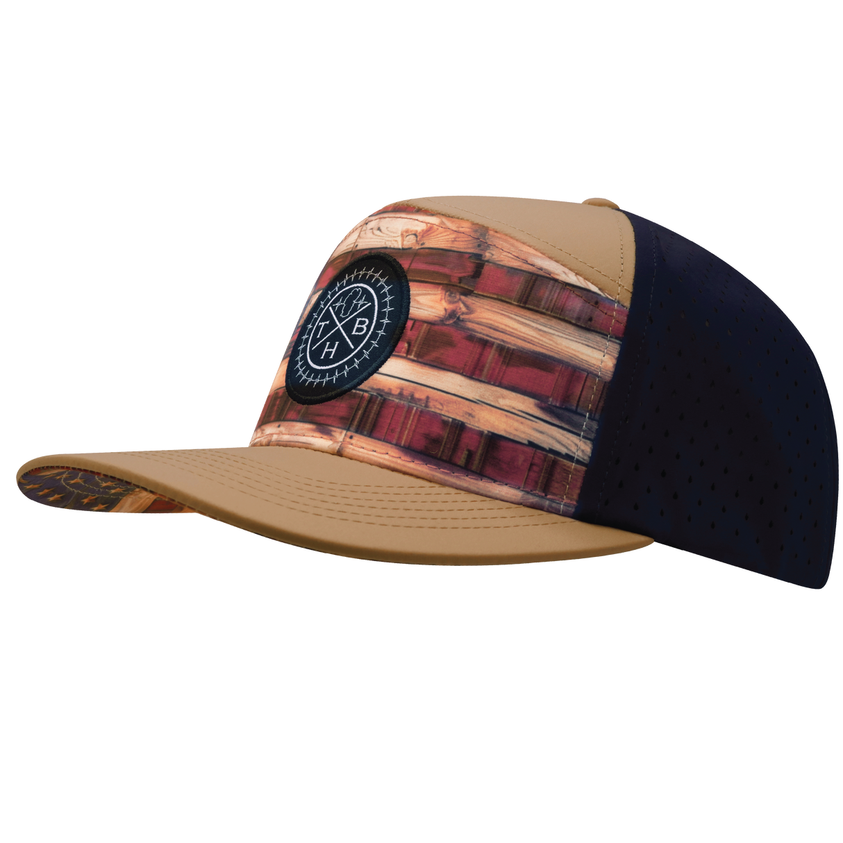 THB - 7 Panel - Stained Flag - Light Tan / Navy - Laser Mesh (Unisex)