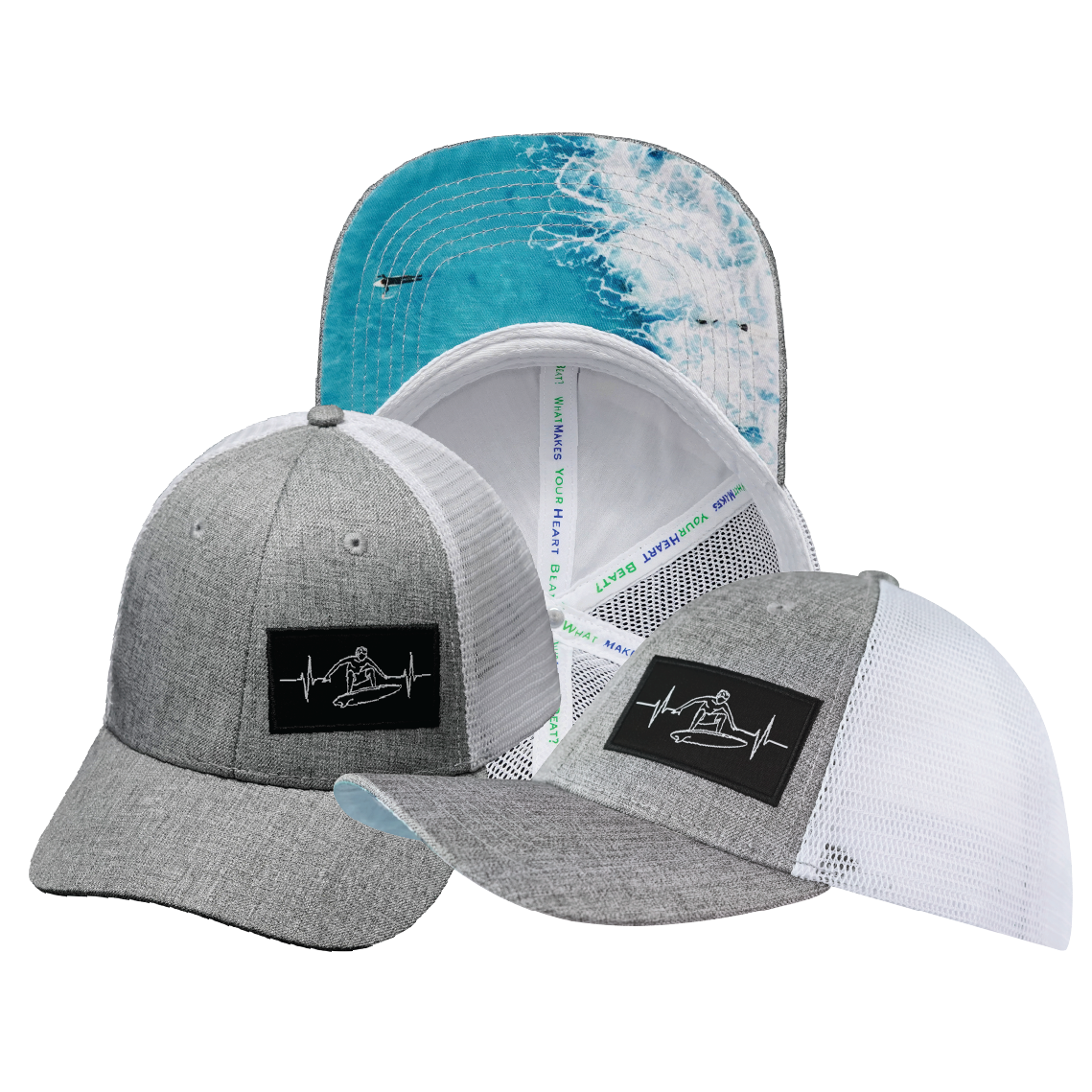 Surf - 6 Panel - Shallow Fit - Heather Gray / White - Trucker Mesh (Unisex)