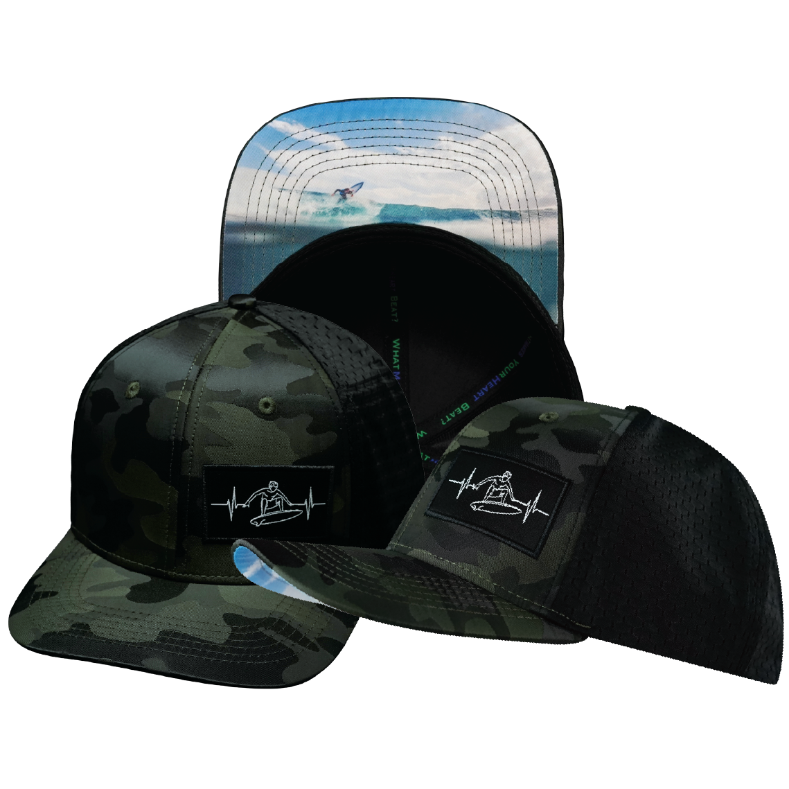 Surf - 6 Panel - Green Camo / Black - Trucker Mesh (Unisex)
