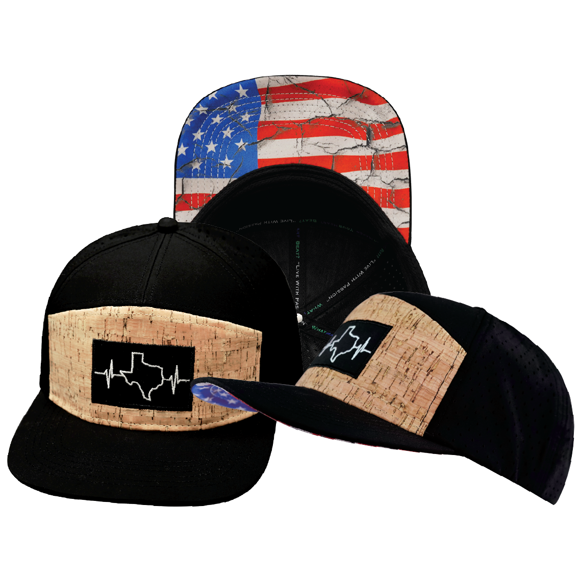 Texas - 7 Panel - Cork - Black - Laser Mesh (Unisex)