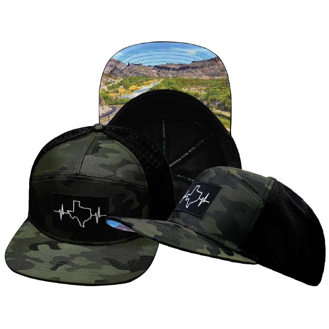 Texas - 7 Panel - Green Camo / Black - Jersey Mesh (Unisex)