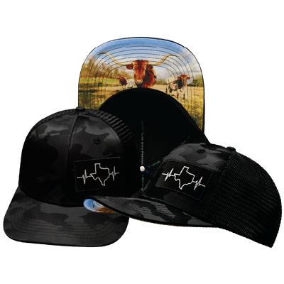 Texas - 6 Panel - Black Camo / Black - Trucker Mesh (Unisex)