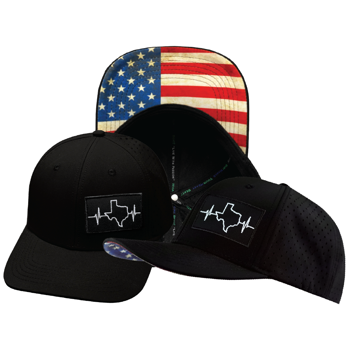 Texas - 6 Panel - Black - Laser Mesh (Unisex)