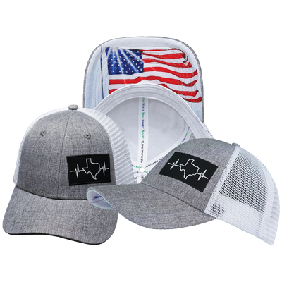 Texas - 6 Panel - Shallow Fit - Heather Gray / White - Trucker Mesh (Unisex)