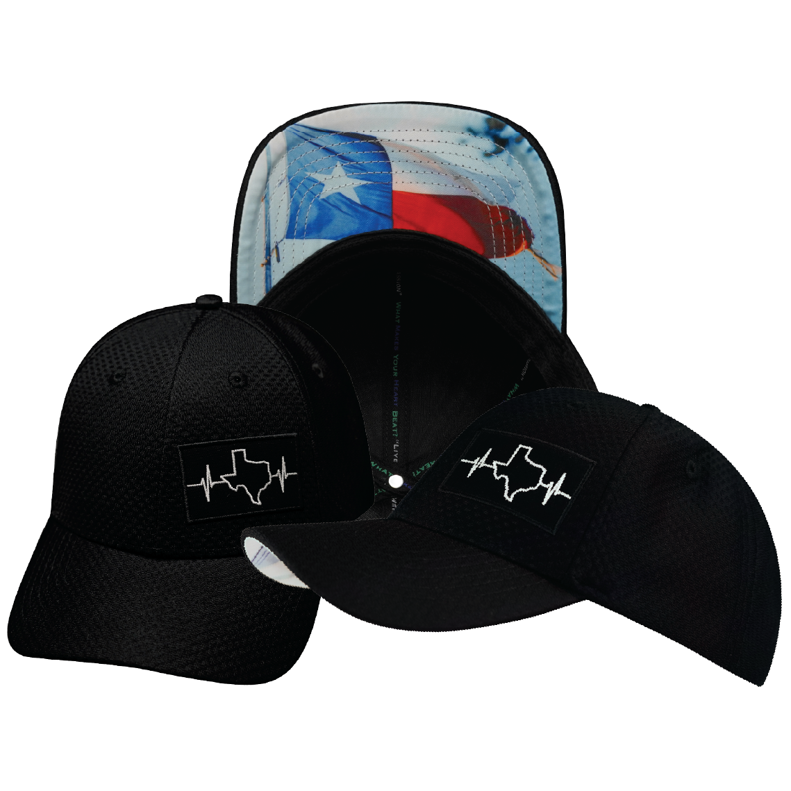 Texas - 6 Panel - AirMesh - Athletic Fit - Black - Fabric Back (Unisex)