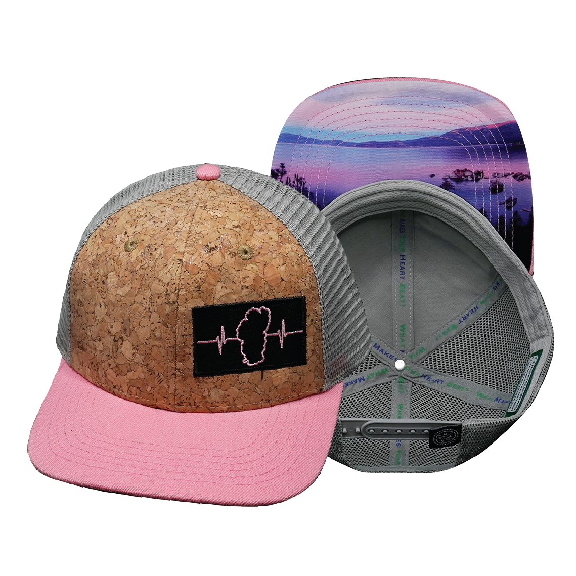 **YOUTH** Tahoe - 6 Panel - Cork - Pink / Gray - Trucker Mesh (Unisex)