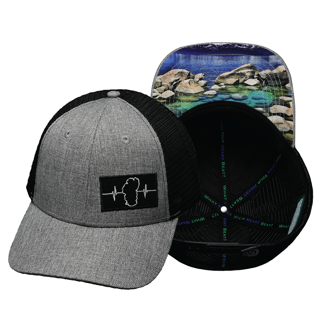 Tahoe - 6 Panel - Shallow Fit - Heather Gray / Black - Trucker Mesh (Unisex)