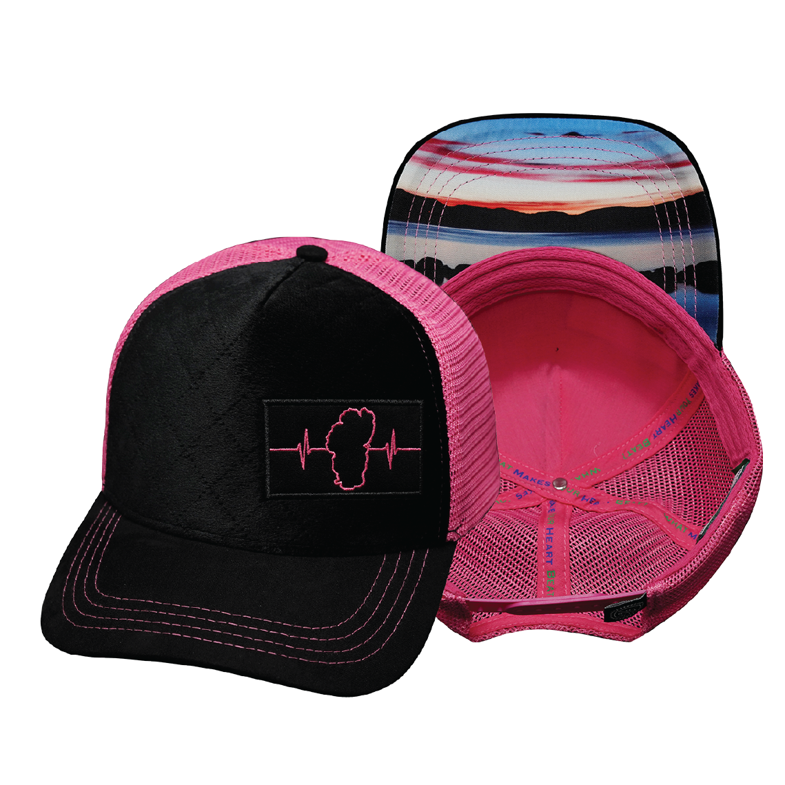 Tahoe - 5 Panel - Quilted Velvet - Black / Pink - Trucker Mesh (Unisex)