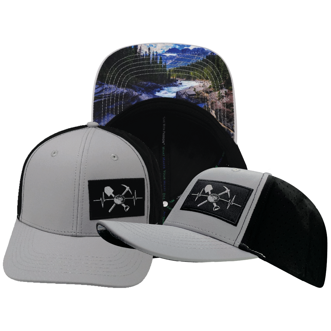 Prospecting - 6 Panel - Gray / Black - Laser Mesh (Unisex)