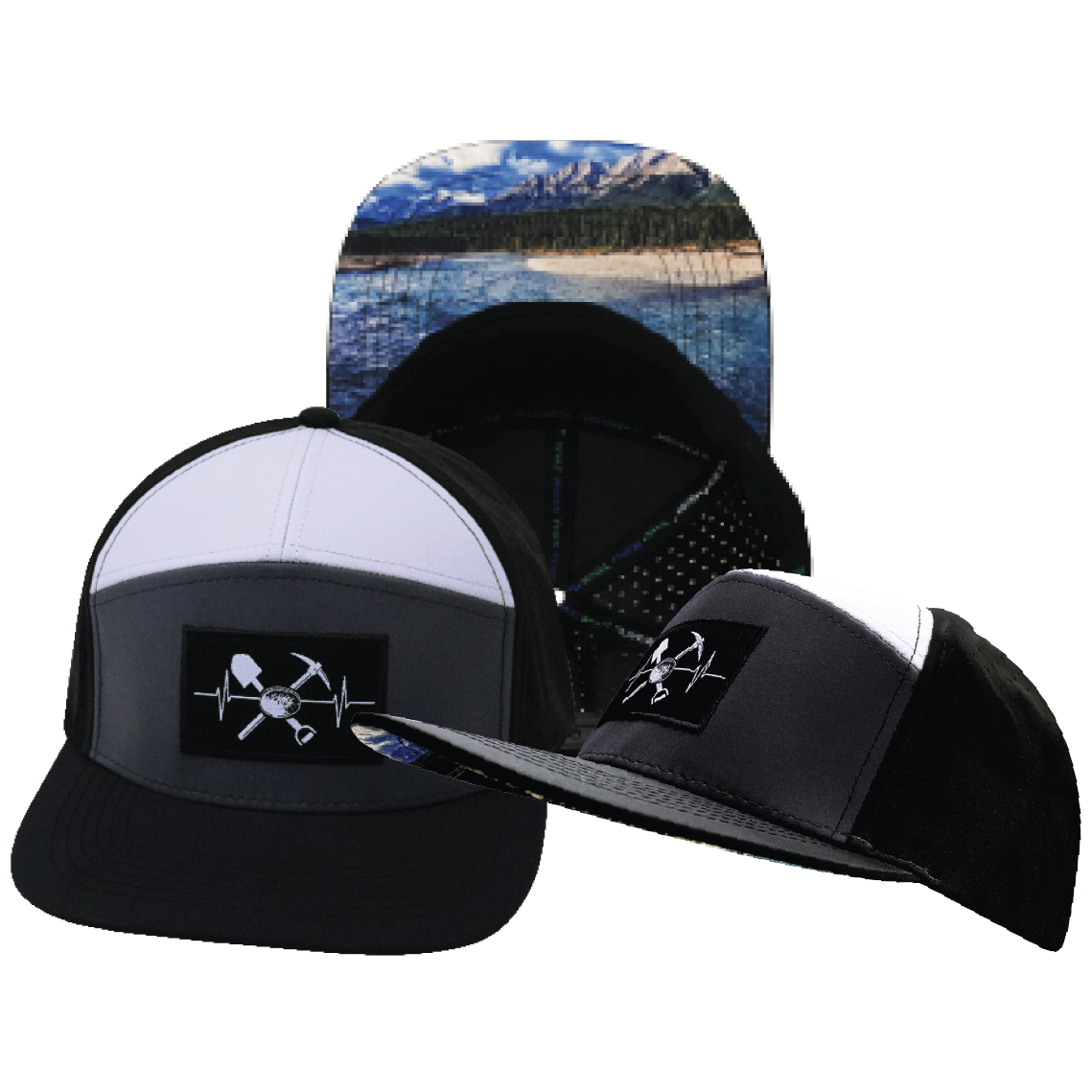 Prospecting - 7 Panel - Black / Charcoal / White - Laser Mesh (Unisex)