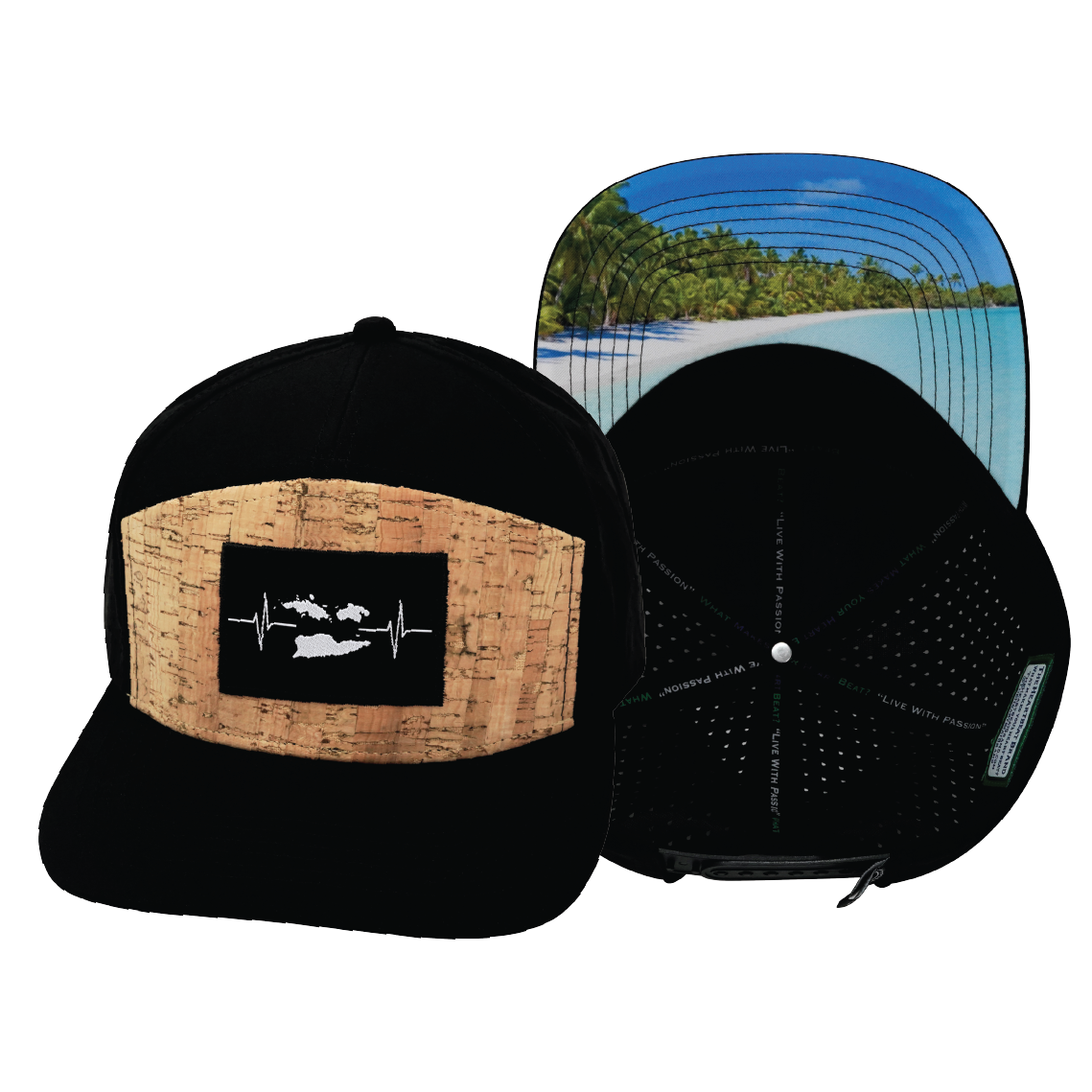 Virgin Islands - 7 Panel - Cork - Black - Laser Mesh (Unisex)