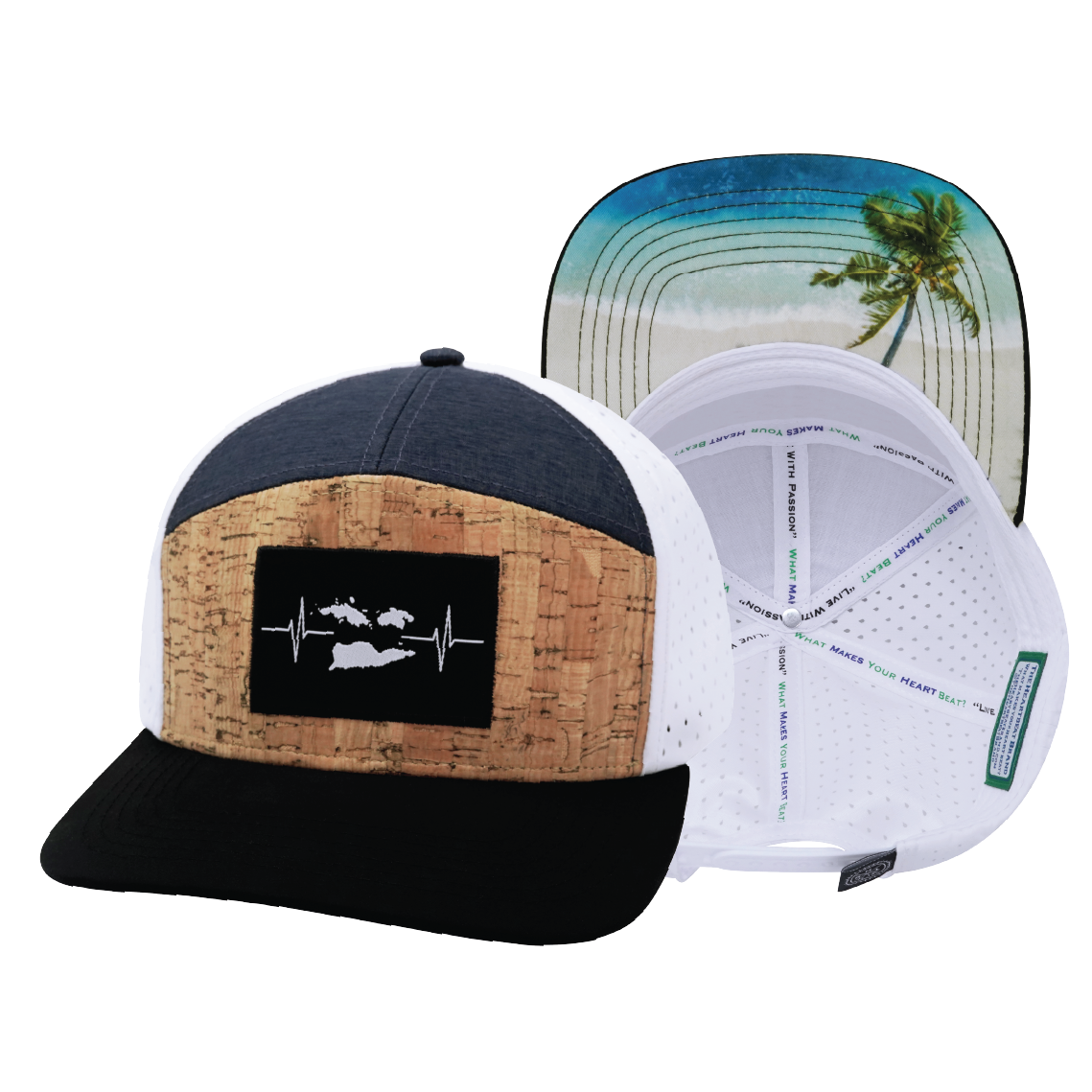 Virgin Islands - 7 Panel - Cork - Black / Navy / White - Laser Mesh (Unisex)