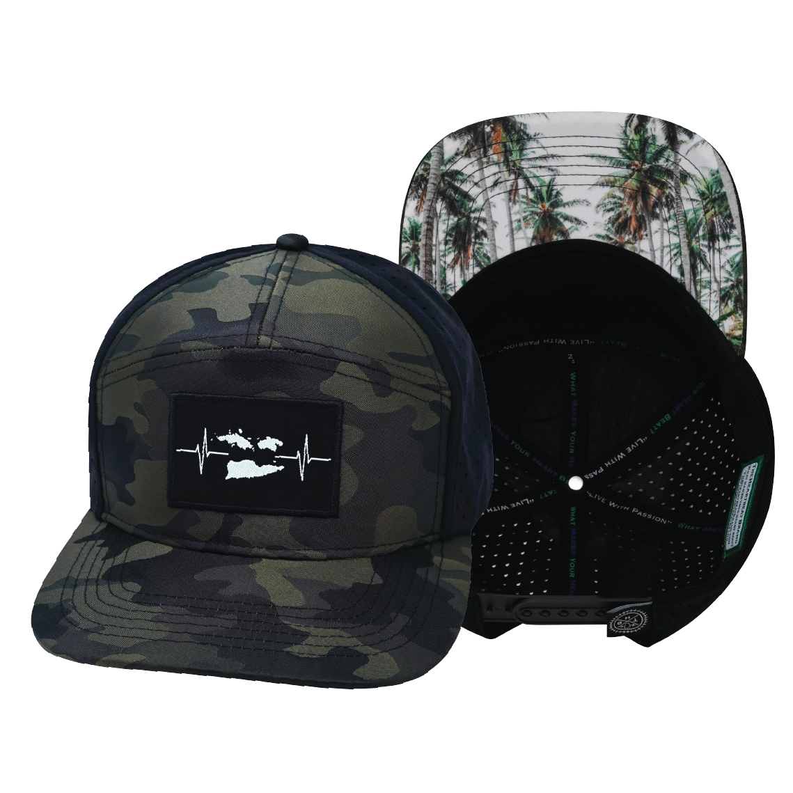 Virgin Islands - 7 Panel - Green Camo / Black (- Laser Mesh (Unisex)