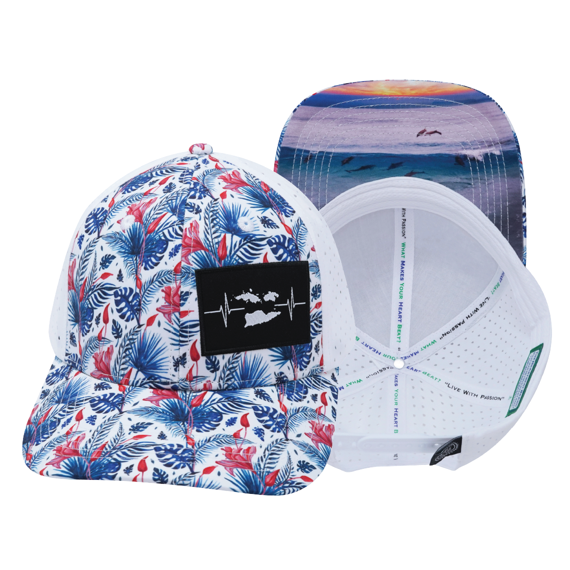 Virgin Islands - 6 Panel - Floral / White - Laser Mesh (Unisex)