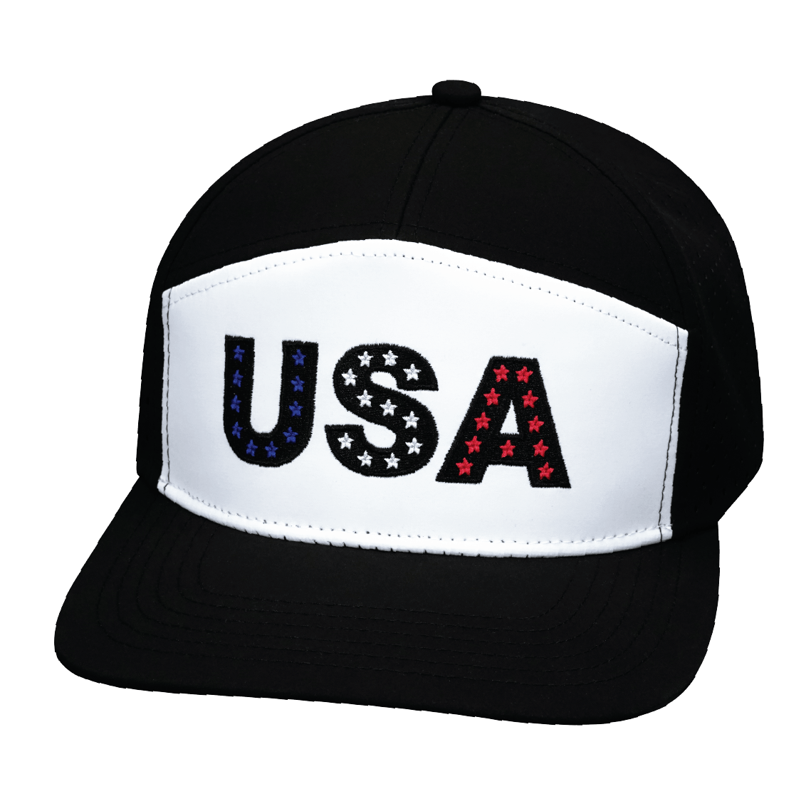 USA Hat, Flat Bill, Snapback Hat, Black, White, Mens Hat, Womens Hat, Front Picture