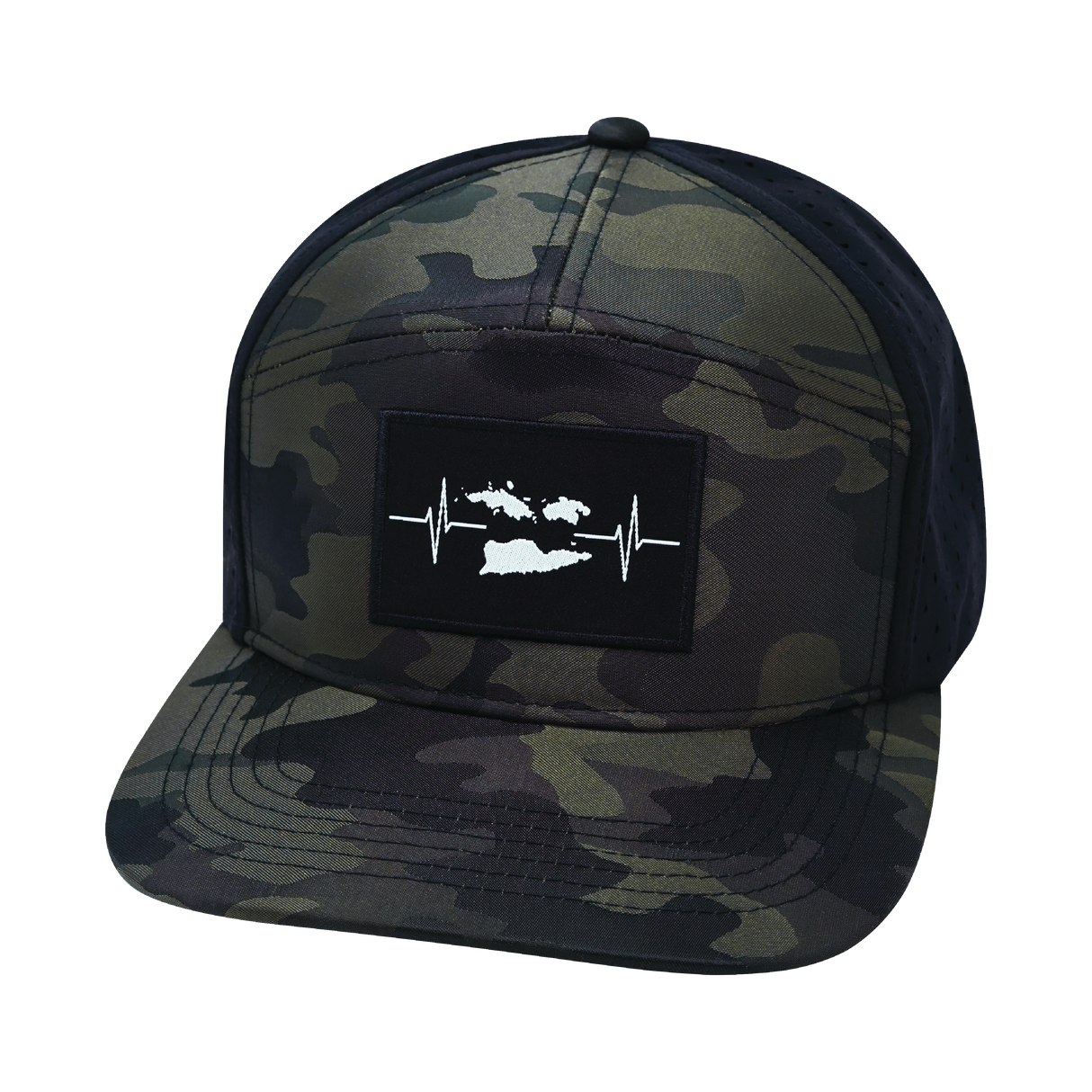 Virgin Islands - 7 Panel - Green Camo / Black (- Laser Mesh (Unisex)