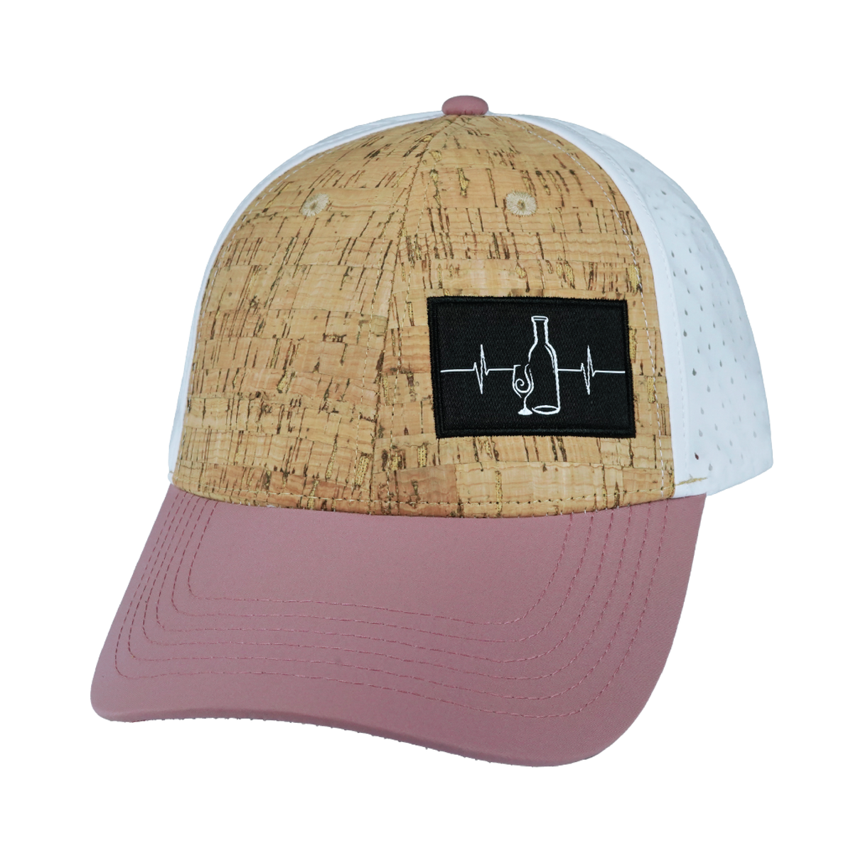 Wine - 6 Panel - Shallow Fit - Pony Tail - Cork - Dusty Pink / White - Laser Mesh (Unisex)