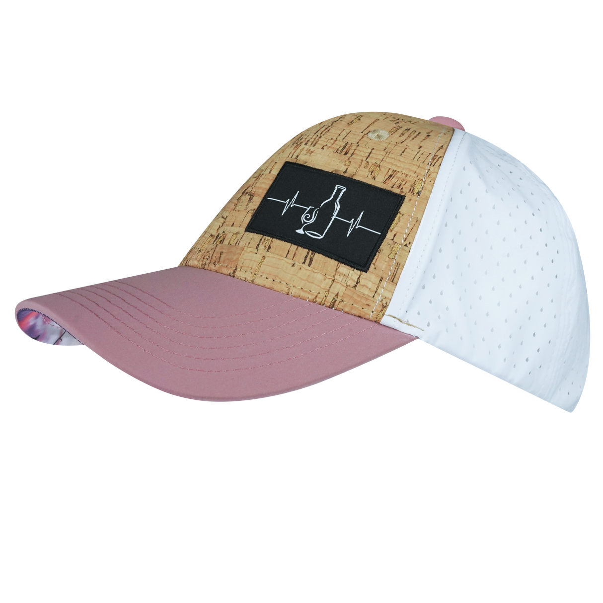 Wine - 6 Panel - Shallow Fit - Pony Tail - Cork - Dusty Pink / White - Laser Mesh (Unisex)
