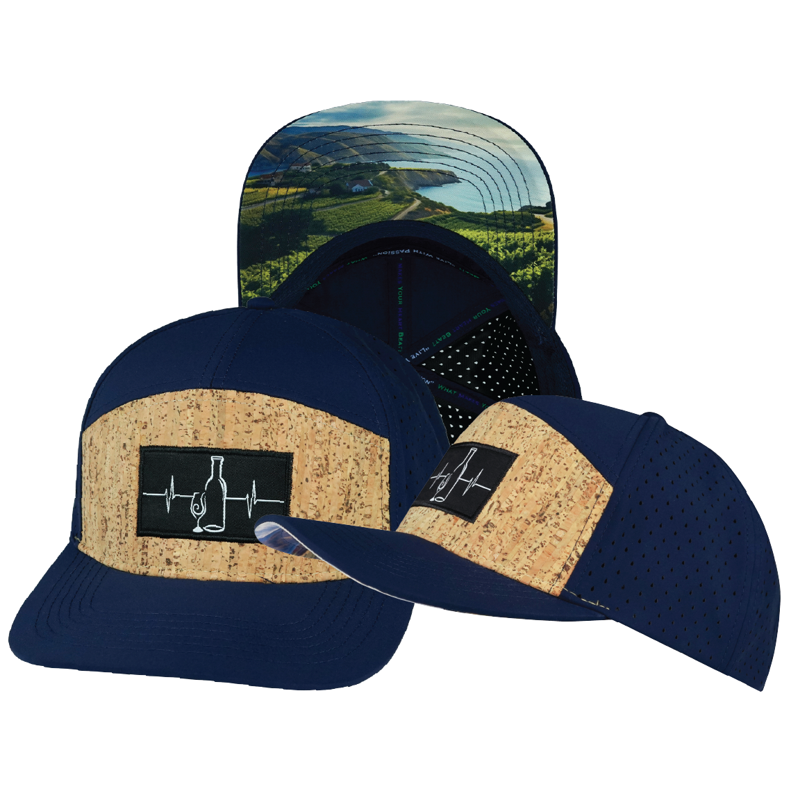 Wine - 7 Panel - Cork - Navy - Laser Mesh (Unisex)