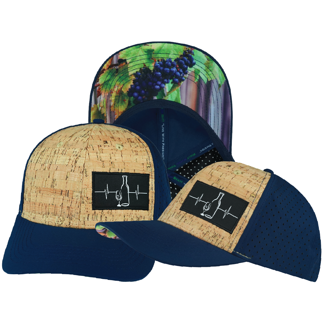 Wine - 6 Panel - Cork - Navy - Laser Mesh (Unisex)