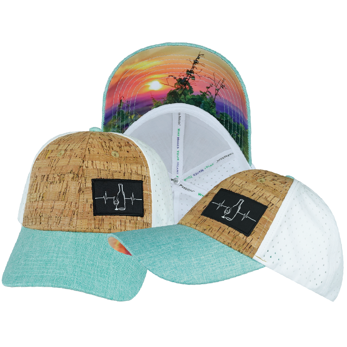 Wine - 6 Panel - Shallow Fit - Pony Tail - Cork - Mint / White - Laser Mesh (Unisex)