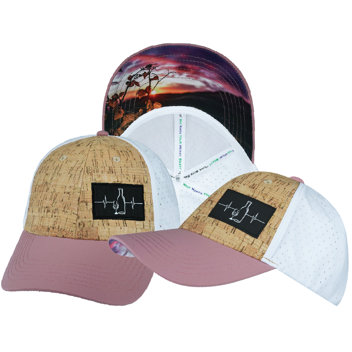 Wine - 6 Panel - Shallow Fit - Pony Tail - Cork - Dusty Pink / White - Laser Mesh (Unisex)