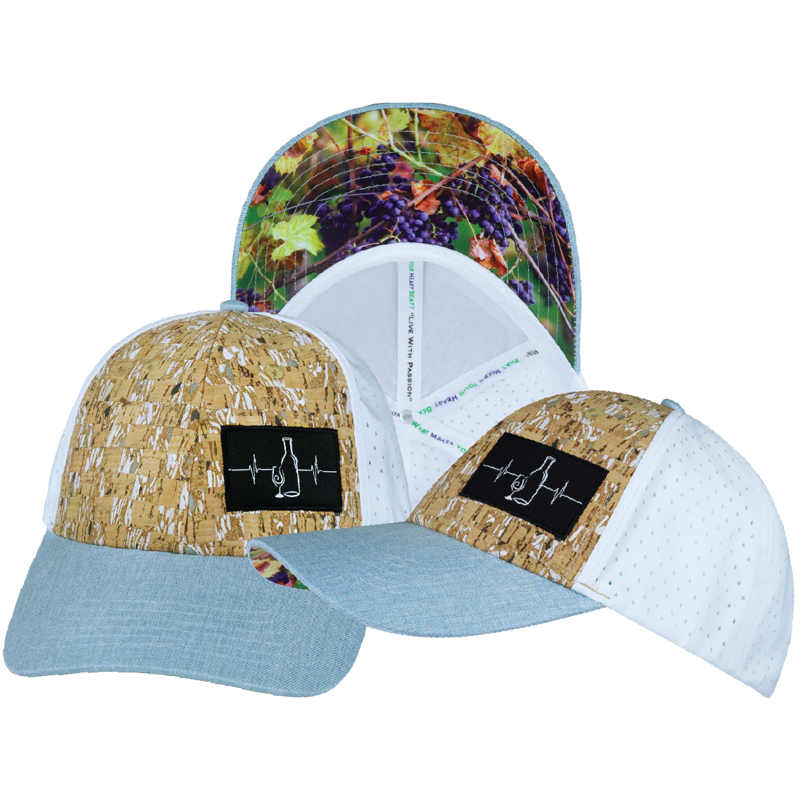 Wine - 6 Panel - Shallow Fit - Pony Tail - Cork - Baby Blue / White - Laser Mesh (Unisex)