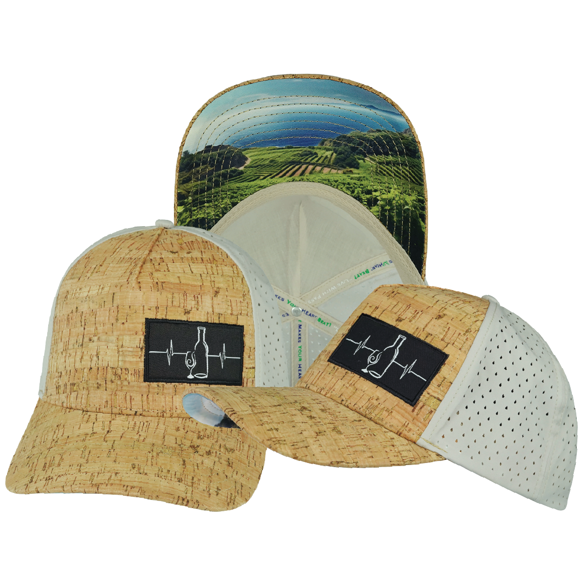 Wine - 5 Panel - Structured - Cork - Gray - Laser Mesh (Unisex)