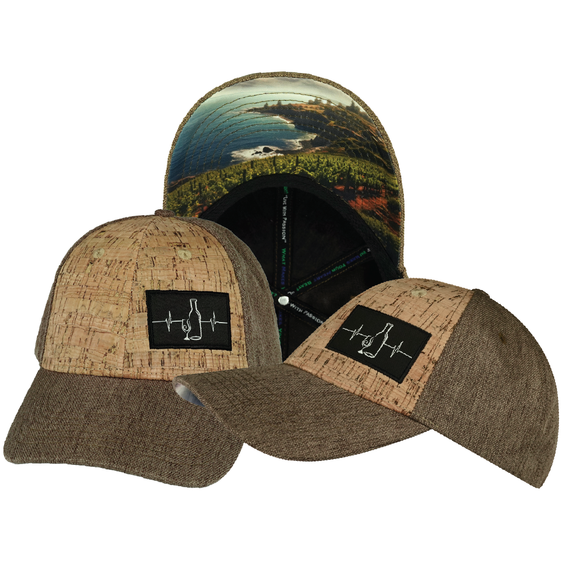 Wine - 6 Panel - Shallow Fit - Cork - Light Brown Hemp - Fabric Back (Unisex)