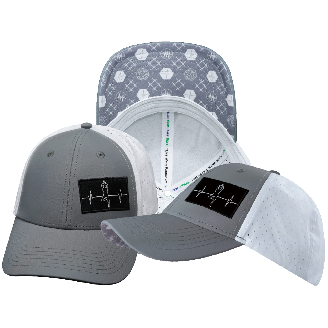 Yoga - 6 Panel - Shallow Fit - Pony Tail - Gray / White - Laser Mesh (Unisex)