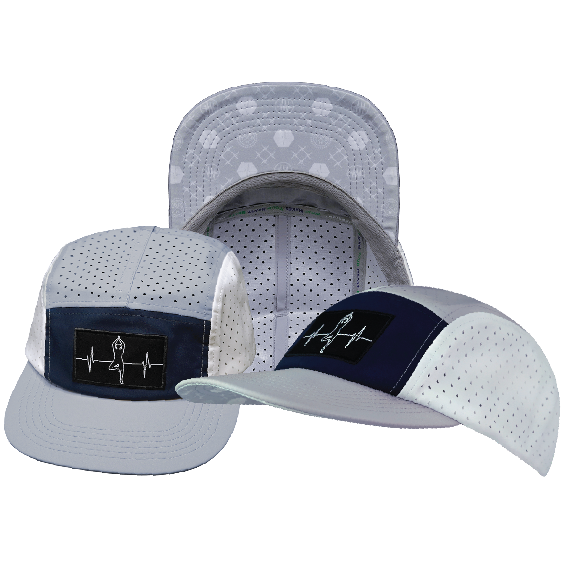 Yoga - 5 Panel - Sporty - Unstructured - Pony Tail - Gray / Navy / White - Laser Mesh (Unisex)