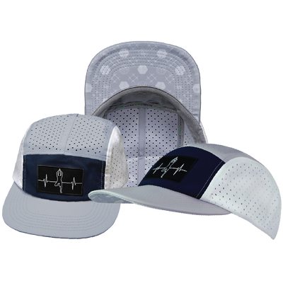 Yoga - 5 Panel - Sporty - Unstructured - Pony Tail - Gray / Navy / White - Laser Mesh (Unisex)