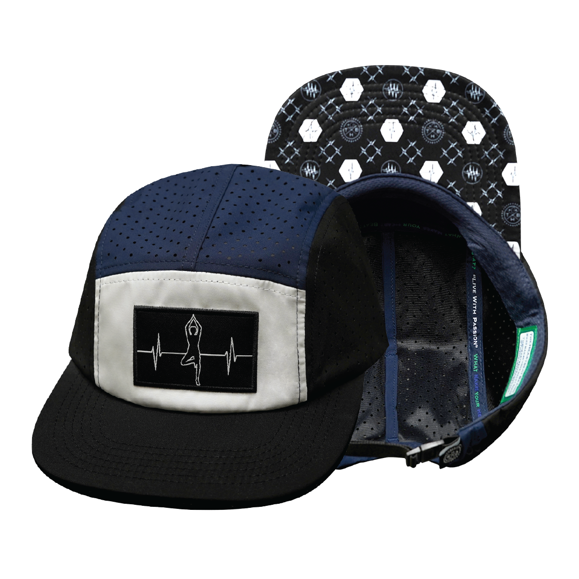 Yoga - 5 Panel - Sporty - Unstructured - Pony Tail - Black / White / Navy - Laser Mesh (Unisex)