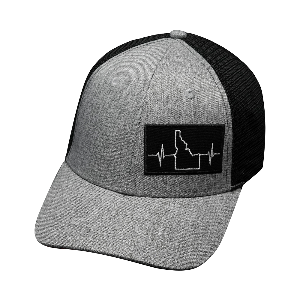 Idaho - 6 Panel - Shallow Fit - Heather Gray / Black - Trucker Mesh (Unisex)