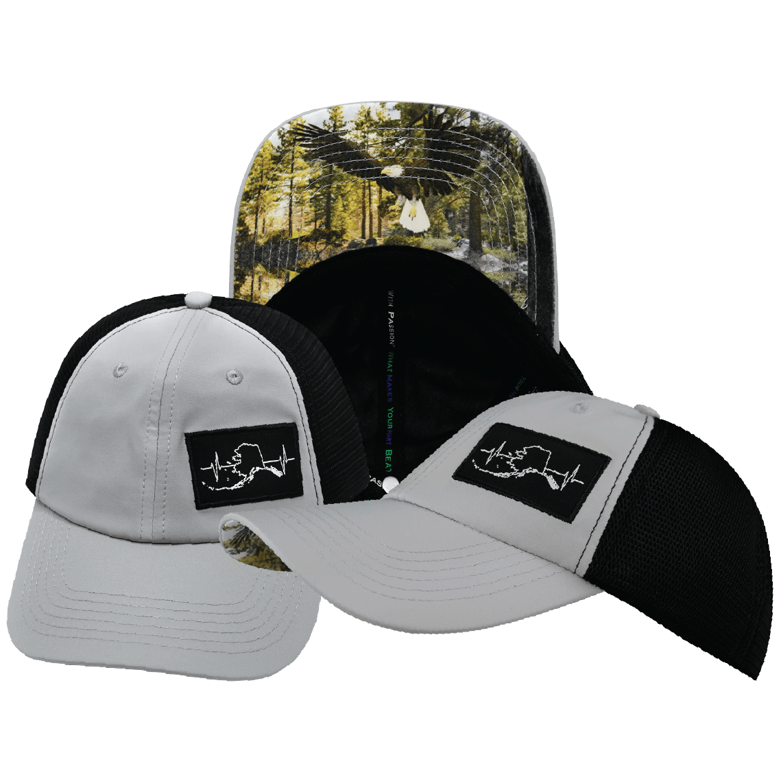 Alaska Hat — Dad Hat, Gray / Black, Soft Trucker Mesh