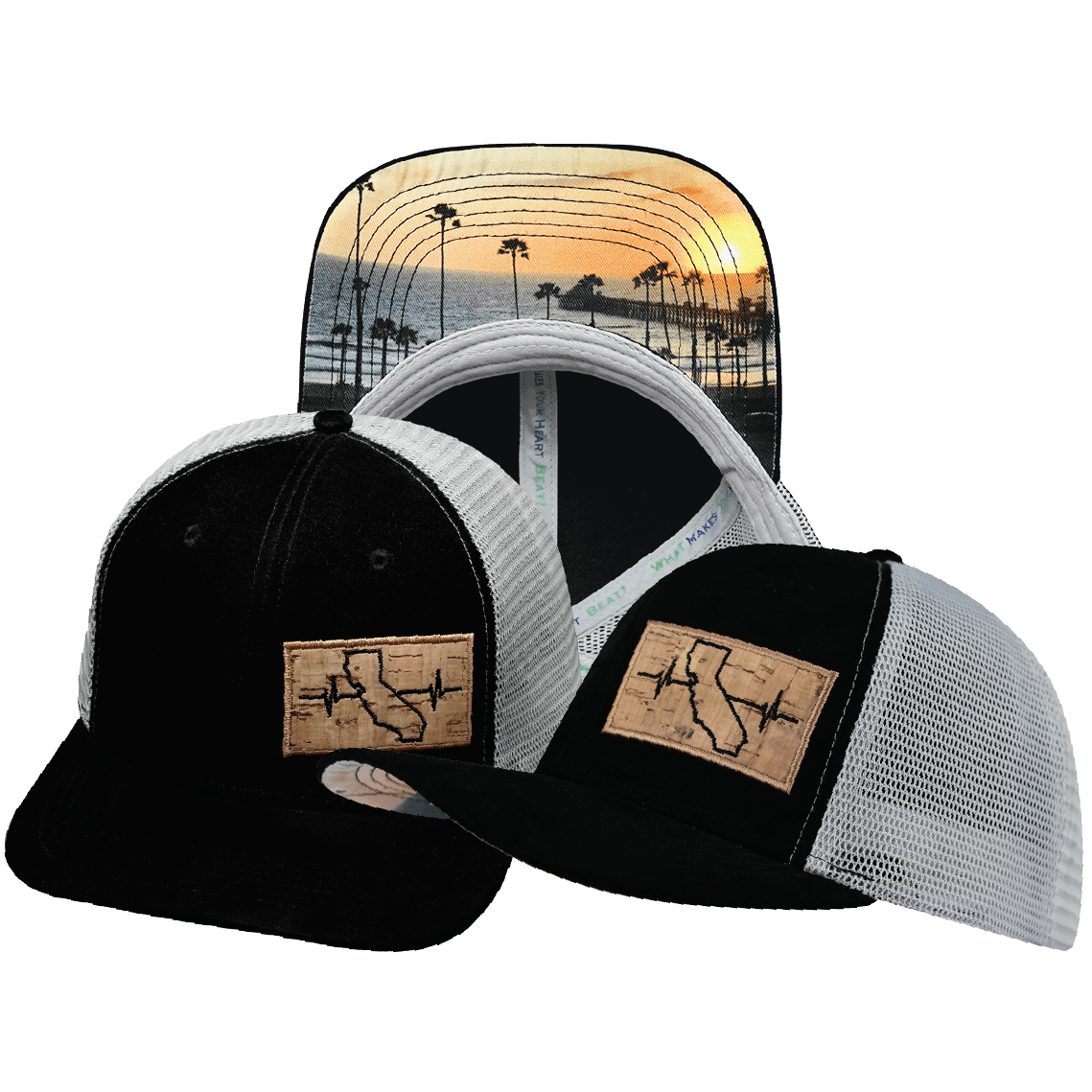 California Hat — Baseball Hat Fit, Suede, Black / Gray, Trucker Mesh