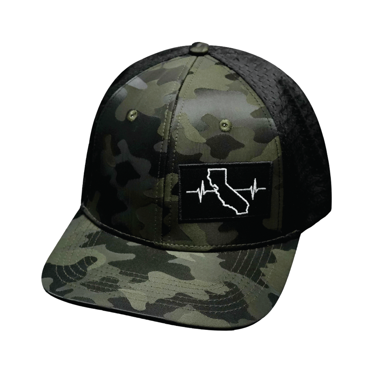 California Hat, Baseball Hat, Snapback Hat, Gren Camo, Black, Mens Hat, Womens Hat, Front Picture