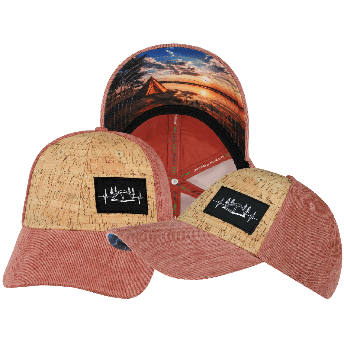 Camping Hat — Low Profile, Cork, Corduroy, Peach, Fabric Back