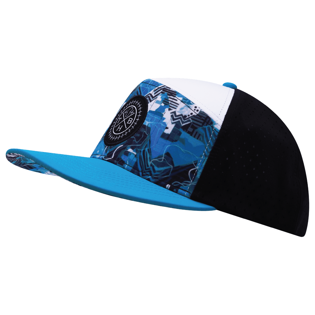 Color Vibes Hat, Flat Bill, Snapback Hat, Blue Shock, Neon Blue, White, Black, Mens Hat, Womens Hat, Side Picture