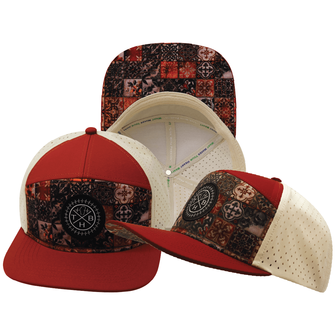 **ADULT** Color Vibes Hat — Flat Bill, Copper Stitch, Red Rock / Cream, Laser Mesh