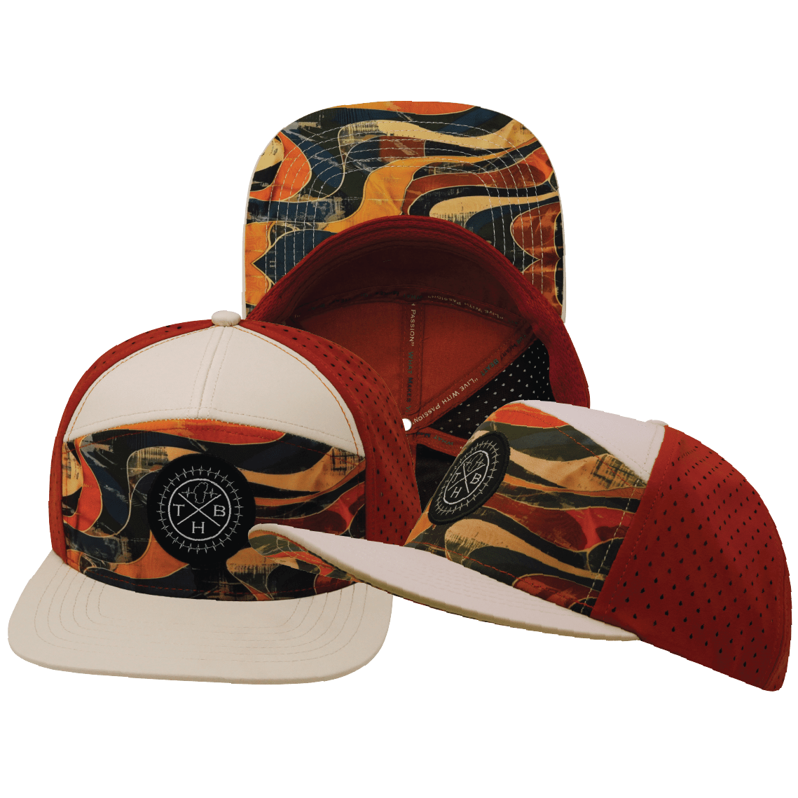 **ADULT** Color Vibes Hat — Flat Bill, Rustic River, Cream / Red Rock, Laser Mesh