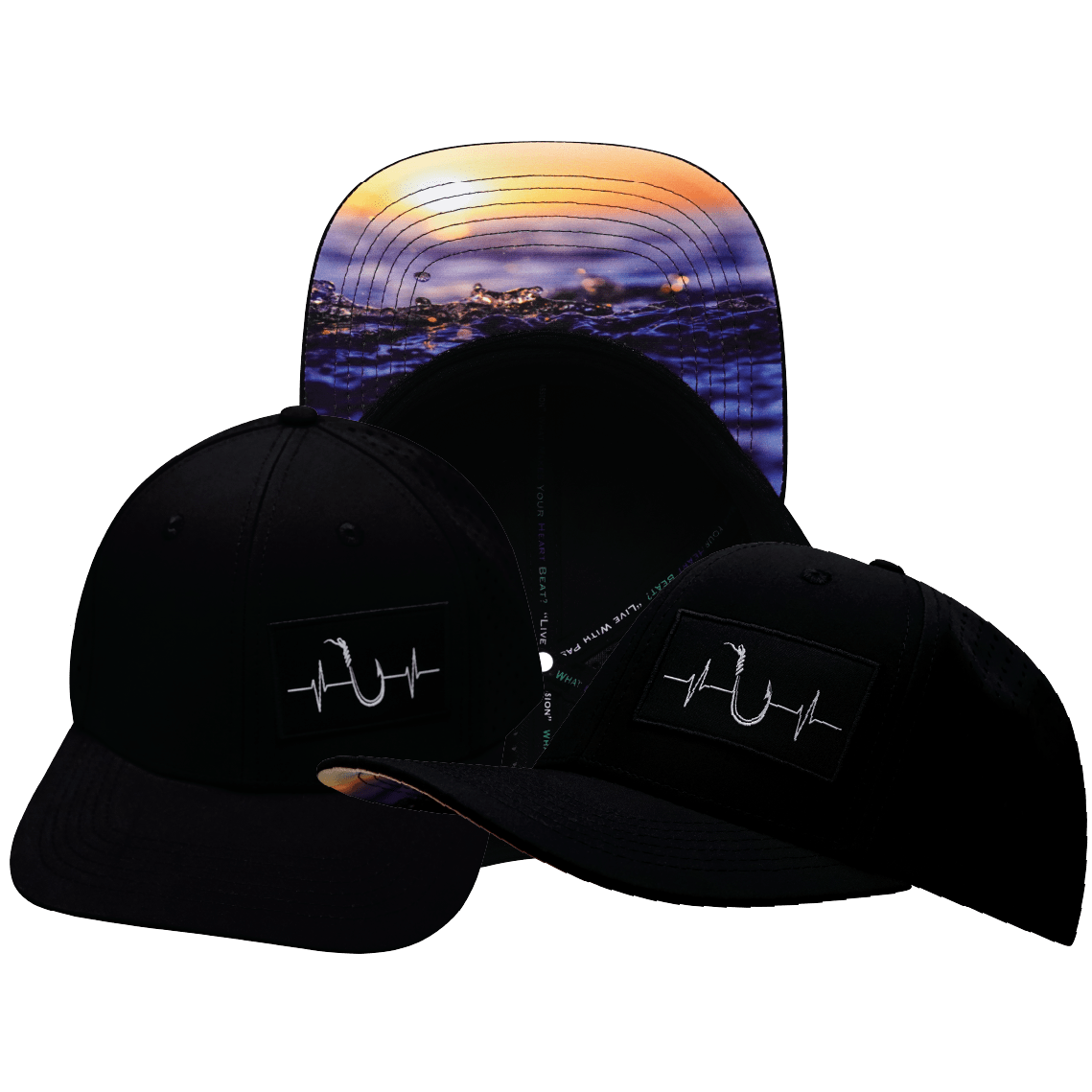 Fishing Hat — Baseball Hat Fit, Black, Laser Mesh