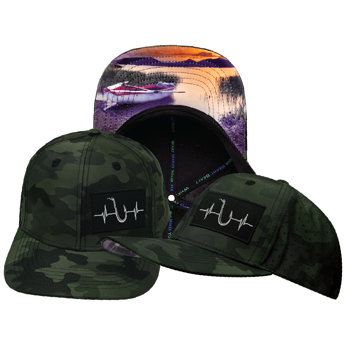 Fishing Hat — Baseball Hat Fit, Green Camo, Laser Mesh