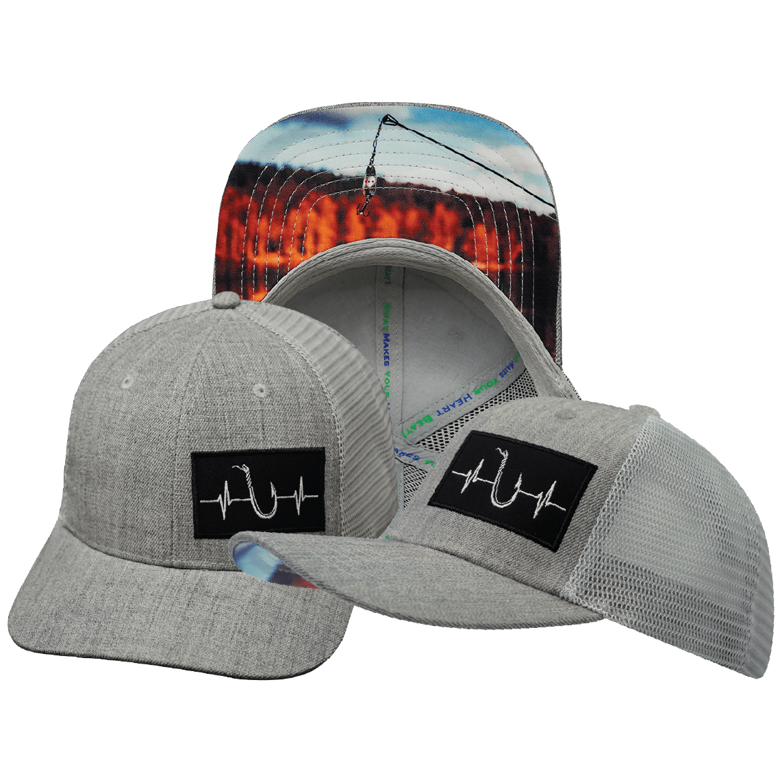 Fishing Hat — Baseball Hat Fit, Heather Gray / Gray, Trucker Mesh