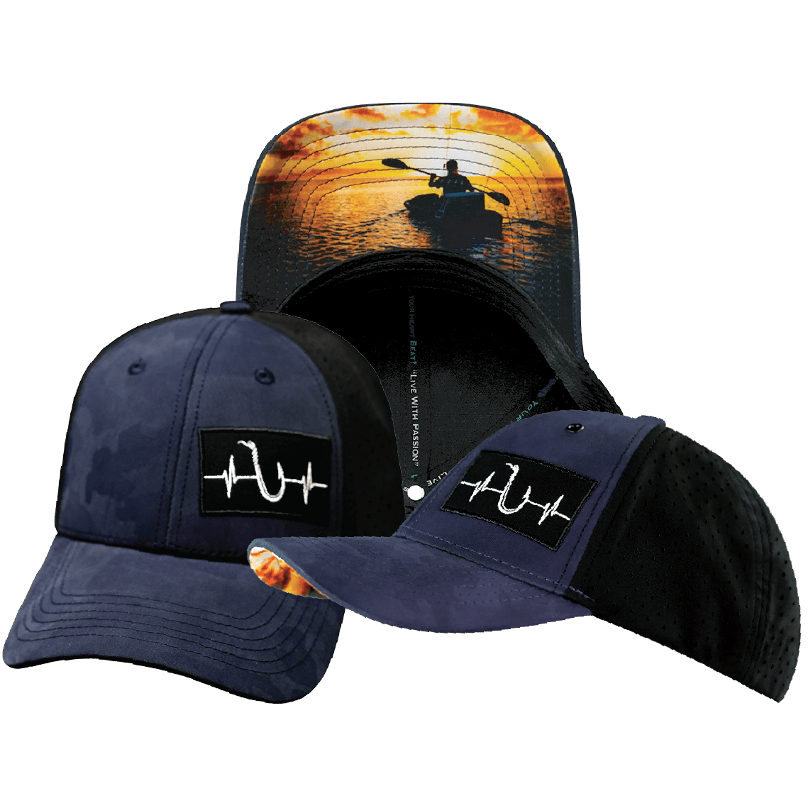 Fishing Hat — Low Profile, Ponytail, Soft Navy Camo / Black, Laser Mesh