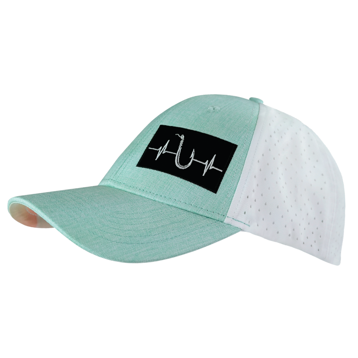 Fishing Hat, Low Profile, Ponytail, Snapback Hat, Teal, White, Mens Hat, Womens Hat, Side Picture