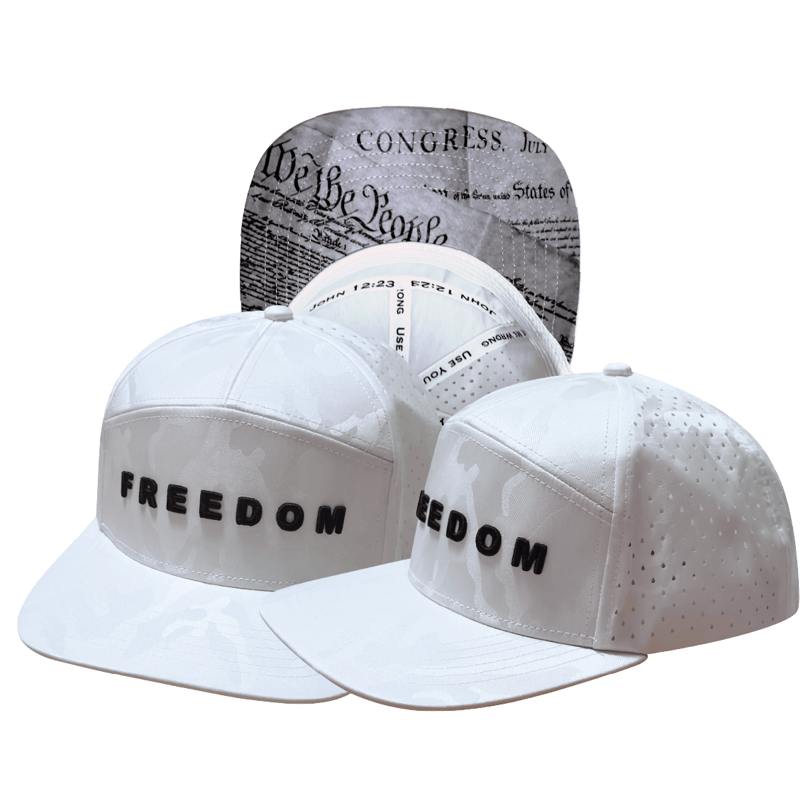 FREEDOM Hat - 7 Panel - White Camo - Laser Mesh - Proceeds go to TPUSA