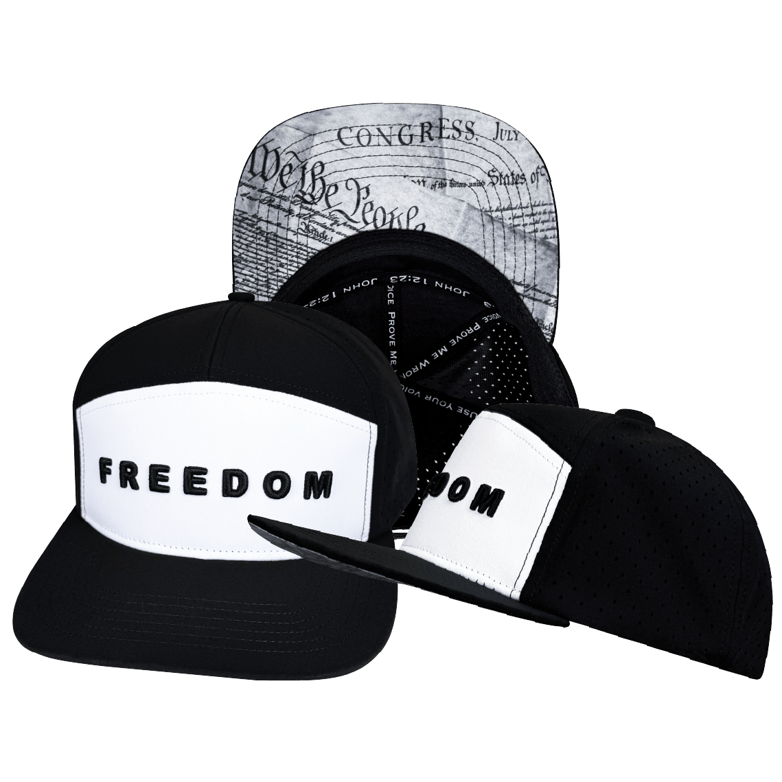 FREEDOM Hat — Flat Bill, Black / White, Laser Mesh