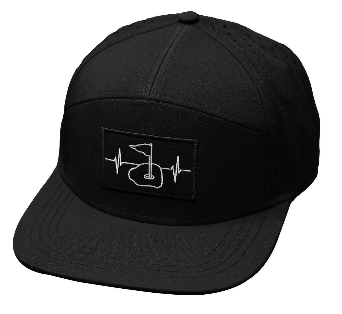 Golf Hat — Flat Bill, Black (No Photo), Laser Mesh